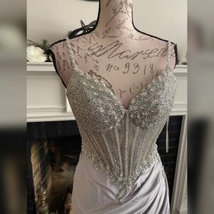 Sparkly corset crystal corset silver prom dress formal dress evening gown sz 0